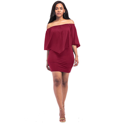 Fashion Sweet Off-Shoulder Summer Women Solid Color Casual Dress