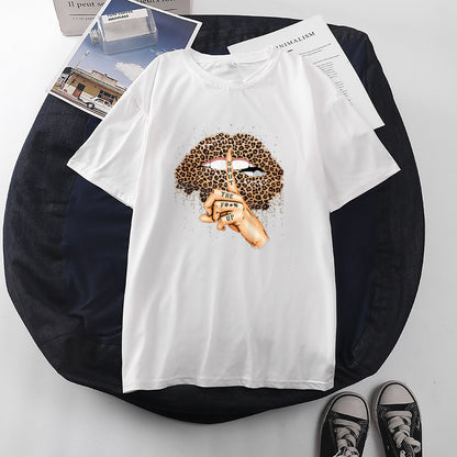 Women Casual Leopard Graphic Printed Short-sleeved Loose Colored T-shirt