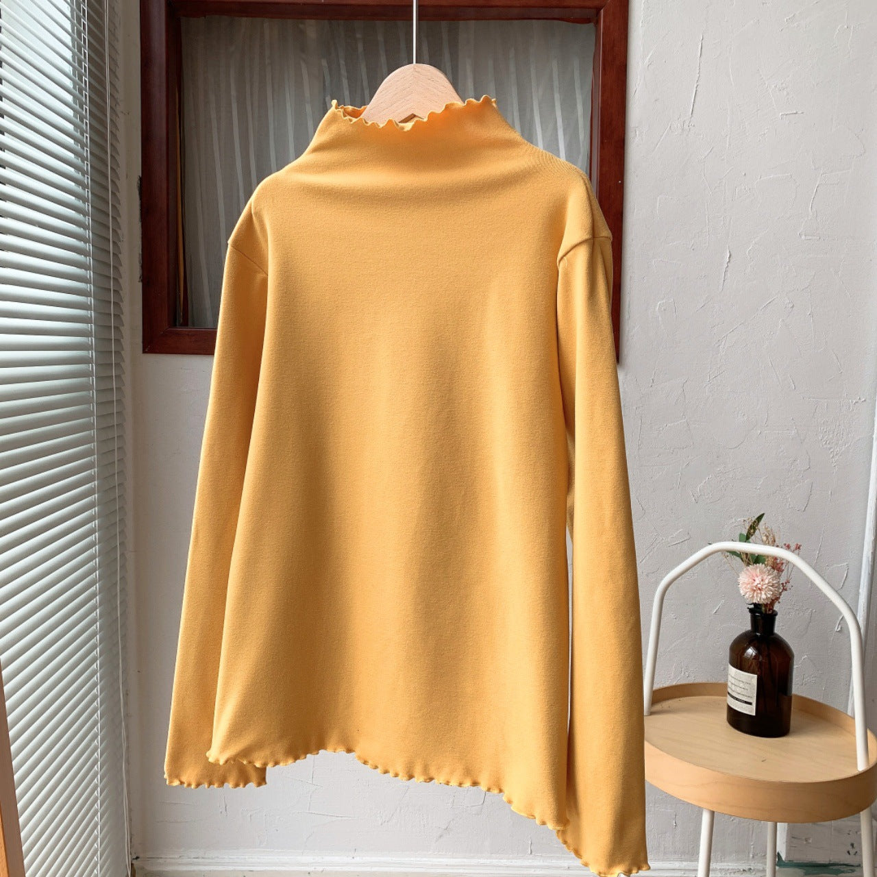 Camiseta básica informal de manga larga con cuello alto para mujer pequeña