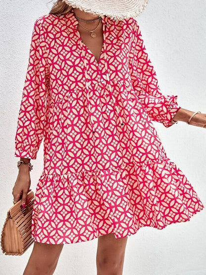 Women Fashion Casual Printed Long Sleeve Loose Dress