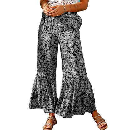 Women Retro Flared Trousers Slim Drawstring Wrinkled Casual Trousers