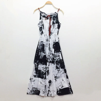 Women Fashion Casual Irregular Printing Sling Long Dress