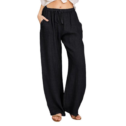 Women Fashion Casual Solid Color Cotton Linen Loose Pants