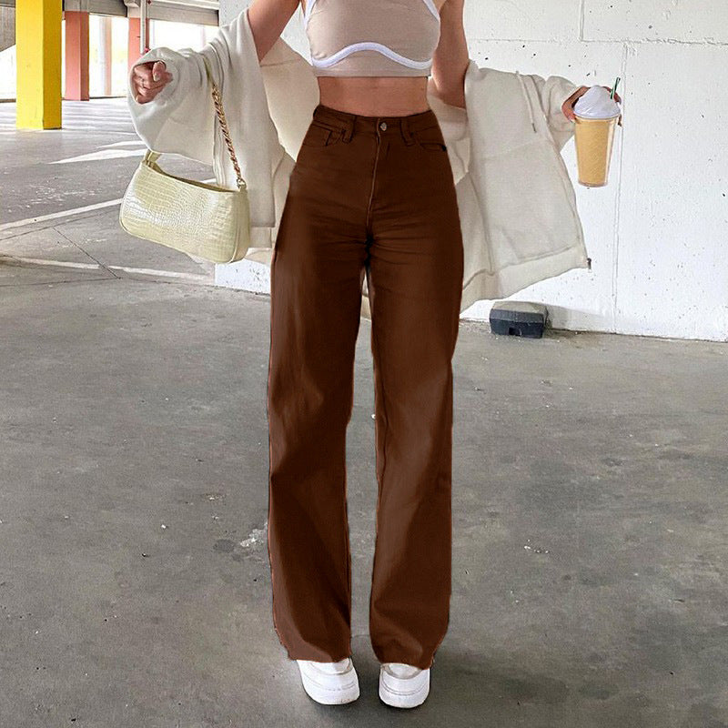Pantalones vaqueros rectos básicos de color sólido casuales para mujer