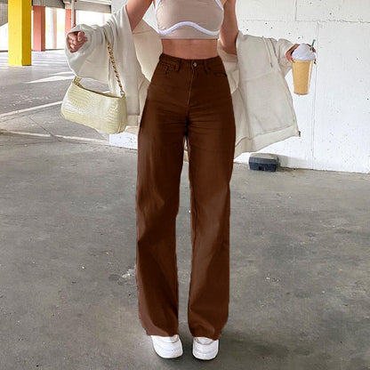 Pantalones vaqueros rectos básicos de color sólido casuales para mujer