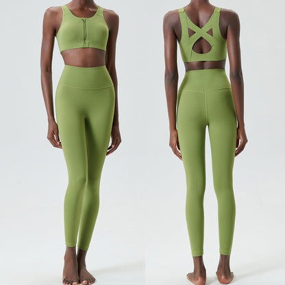 Conjunto de dos piezas de pantalones de yoga ajustados para mujer, informales, de color sólido, a prueba de golpes, para correr y fitness