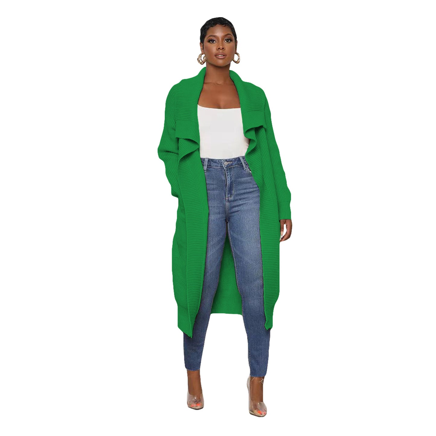 Women'S Casual Solid Color Long Sleeve Knitted Cardigan Over Coat