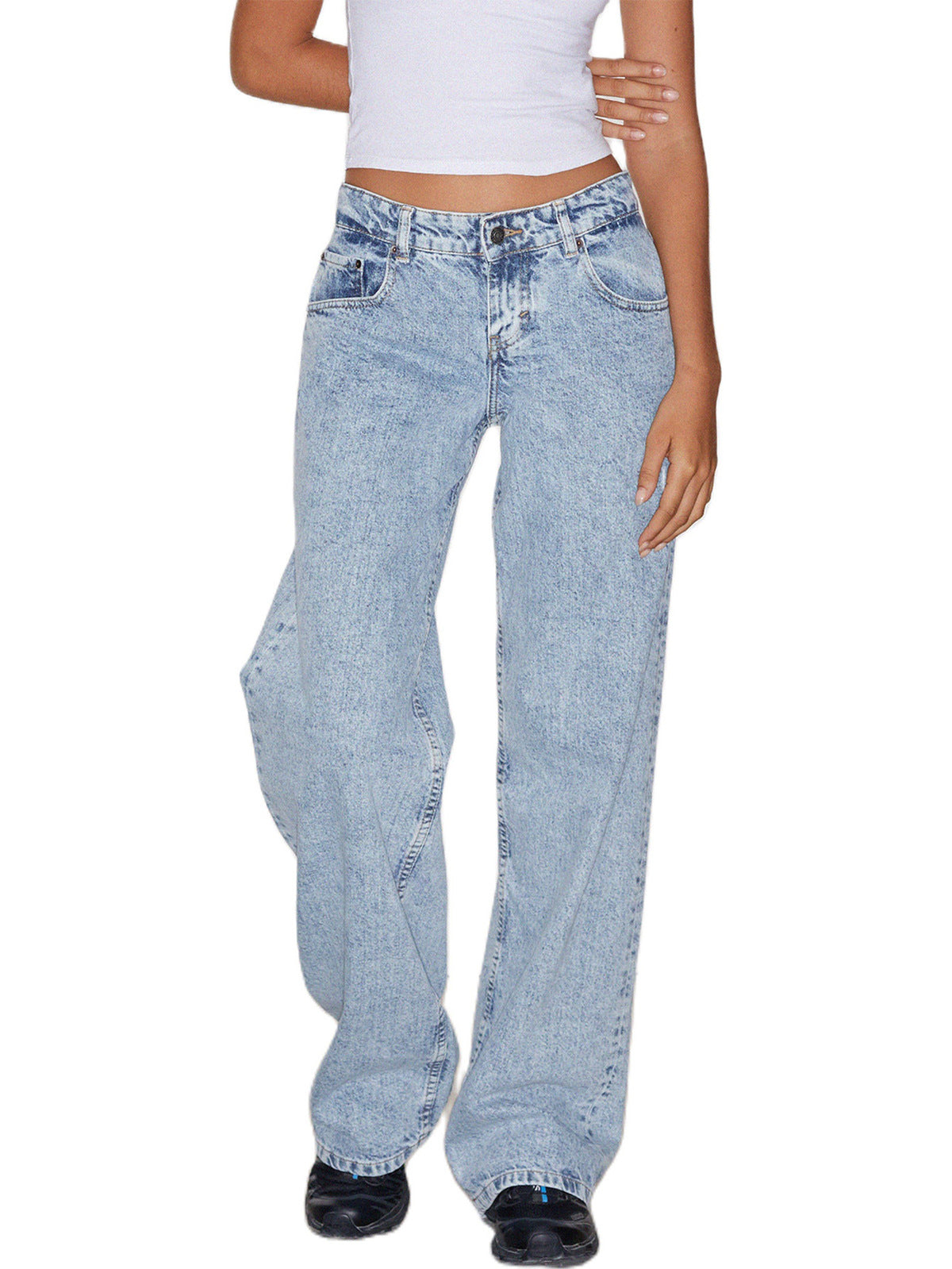 Women Fashion Casual Solid Color Straight Jeans