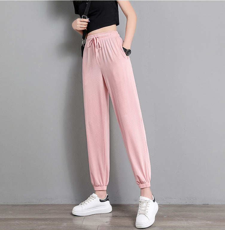 Ice Silk Sports Pants Women Student Loose Summer Thin Casual Jogger Pants