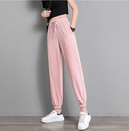 Ice Silk Sports Pants Women Student Loose Summer Thin Casual Jogger Pants