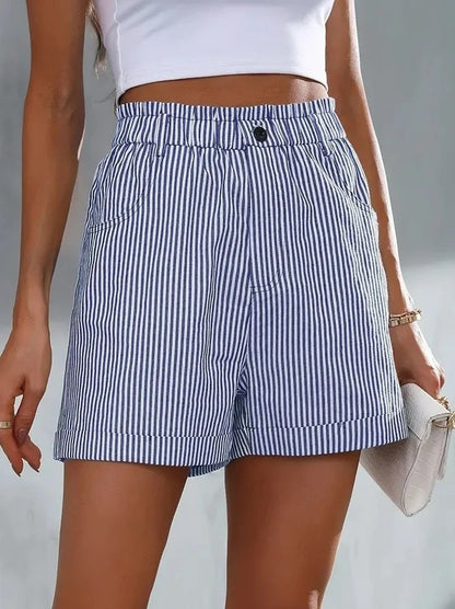Pantalones cortos casuales con bolsillos y rayas para mujer