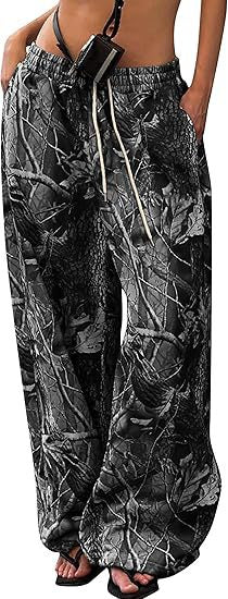 Women Fashion Casual Elastic Waist Camouflage Printed Wide Leg Pants