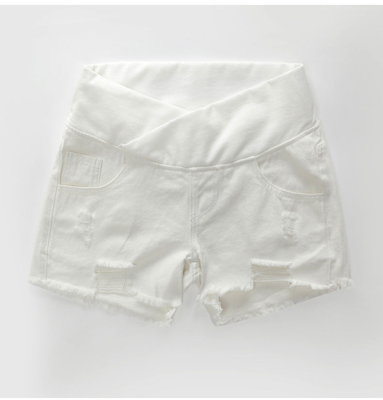 Pantalones cortos vaqueros de cintura alta holgados e informales a la moda para embarazadas