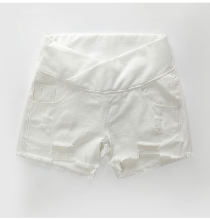 Pantalones cortos vaqueros de cintura alta holgados e informales a la moda para embarazadas