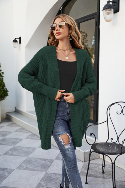 Cárdigan de punto de felpa de manga larga de color liso informal de invierno para mujer