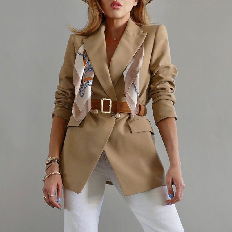 Blazer informal de manga larga de color liso para mujer