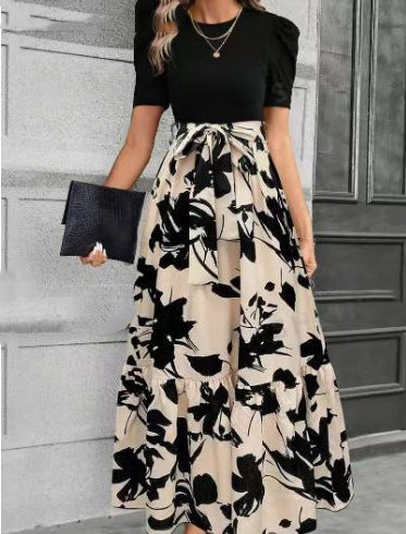 Women Casual Elegant Floral Print Round Neck Short-Sleeve Dress