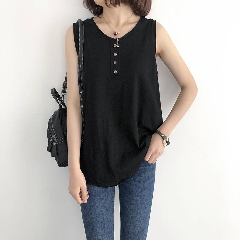 Women Casual Plus Size Solid Color Sleeveless Tank Top