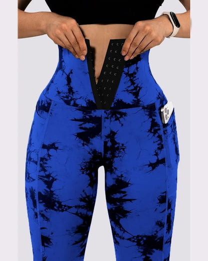 Women Fashion Casual Tight Tie-Dye High-Waist Pocket Yoga Pants