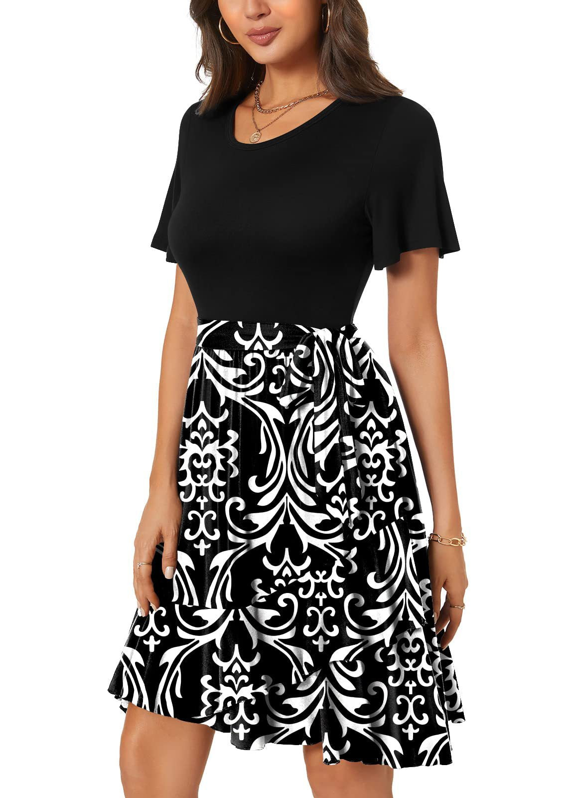 Women'S Casual Round Neck Printed Short Sleeve Dress