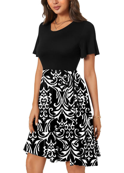Women'S Casual Round Neck Printed Short Sleeve Dress