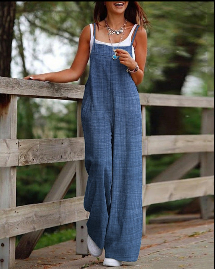 Women'S Casual Solid Color Wide-Leg Strap Jumpsuits