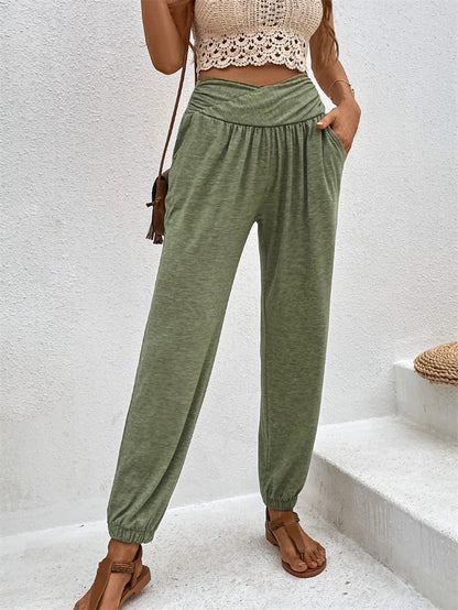Women Fashion Casual Solid Color Loose Cuffed Jogger Pants