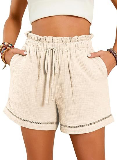 Women Fashion Casual Solid Color High Waist Lace-Up Wide-Leg Shorts