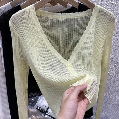 Cárdigan informal de punto de color liso para mujer, top de manga larga