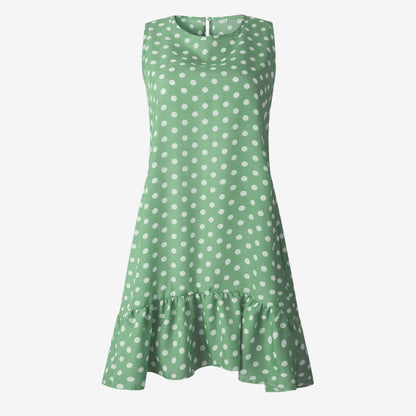 Women Bohemian Summer Polka Dot Sleeveless Ruffled Beach Mini Casual Sundress Fashion Dress