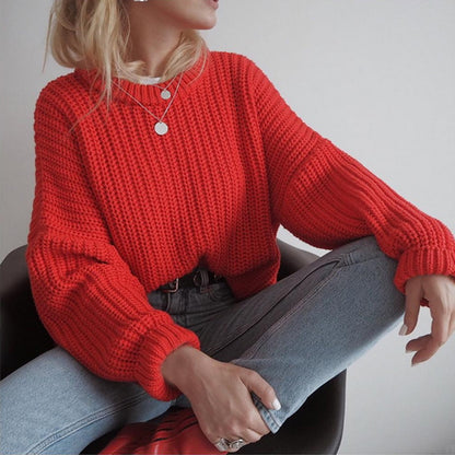 Suéter de punto con cuello redondo, básico, informal, de color liso, para mujer