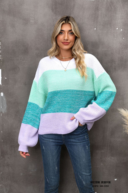 Suéter de rayas con bloqueo de color informal de moda para mujer de otoño e invierno