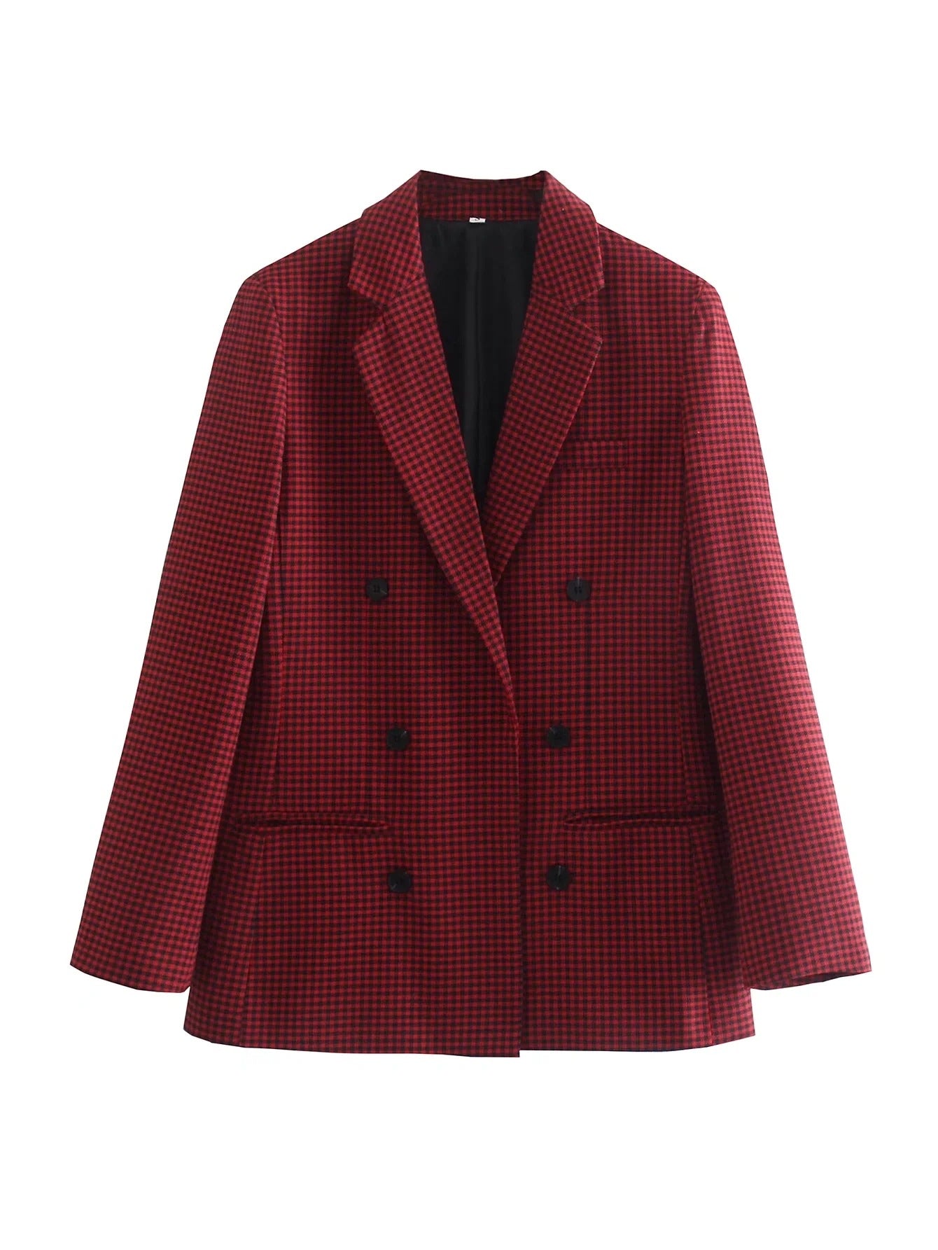 Blazer retro informal de manga larga a cuadros con botonadura sencilla para mujer