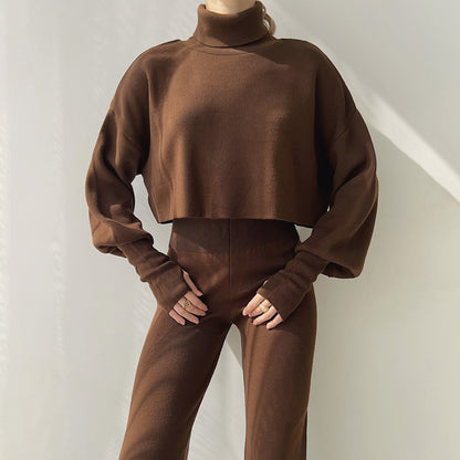 Autumn Winter Women Turtleneck Loose Long-Sleeved Top Pants Casual Fashion Set
