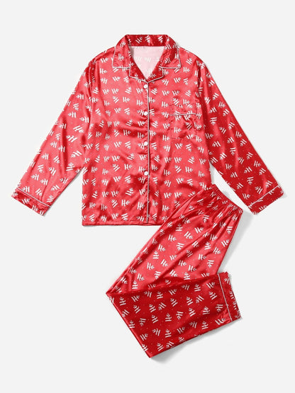 Conjunto de pijama navideño unisex de seda con estampado de letras, informal y a la moda
