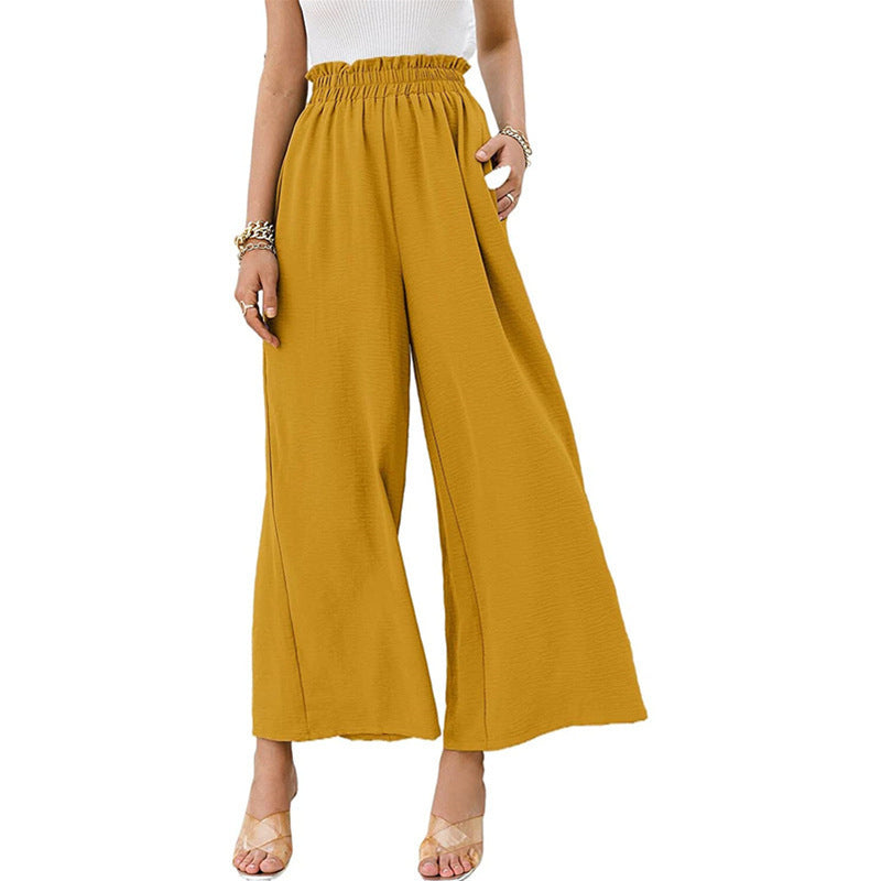 Summer Women Solid Color High-Waisted Loose Casual Wide-Leg Pants