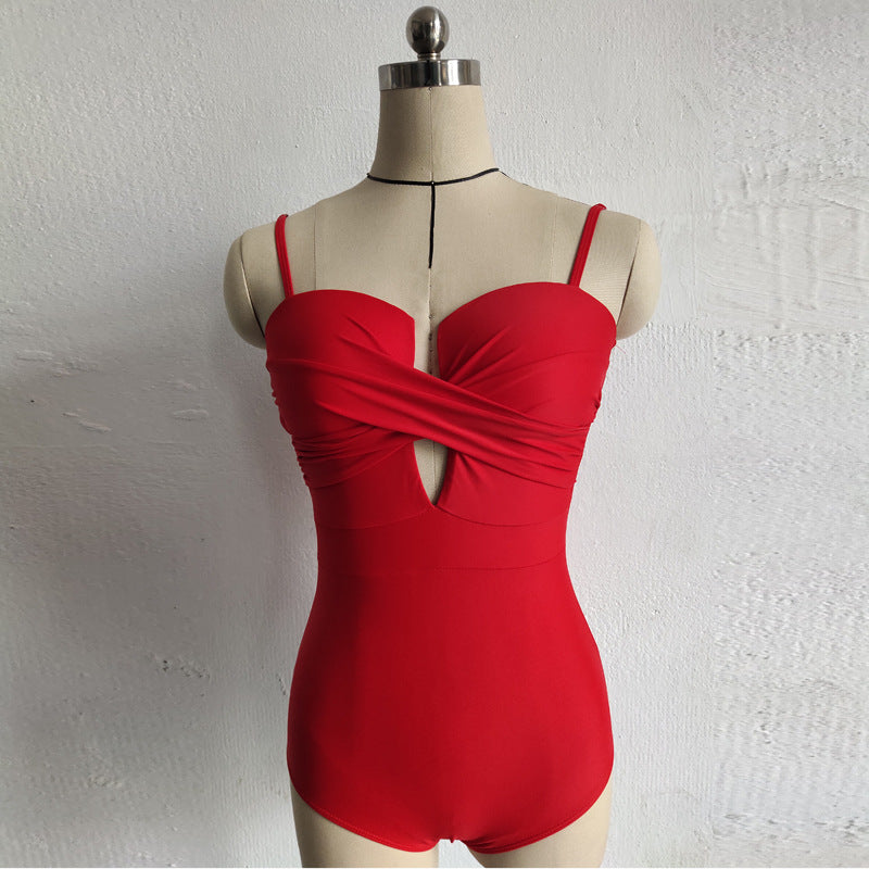 Traje de baño de una pieza sin mangas, sin espalda, de color sólido, informal para mujer