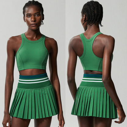 Conjunto de dos piezas de falda plisada de tenis con top deportivo de secado rápido para mujer, informal, de color sólido