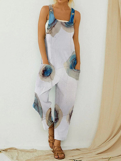Summer Women Fashion Casual Abstract Printed Strap Jumpsuits