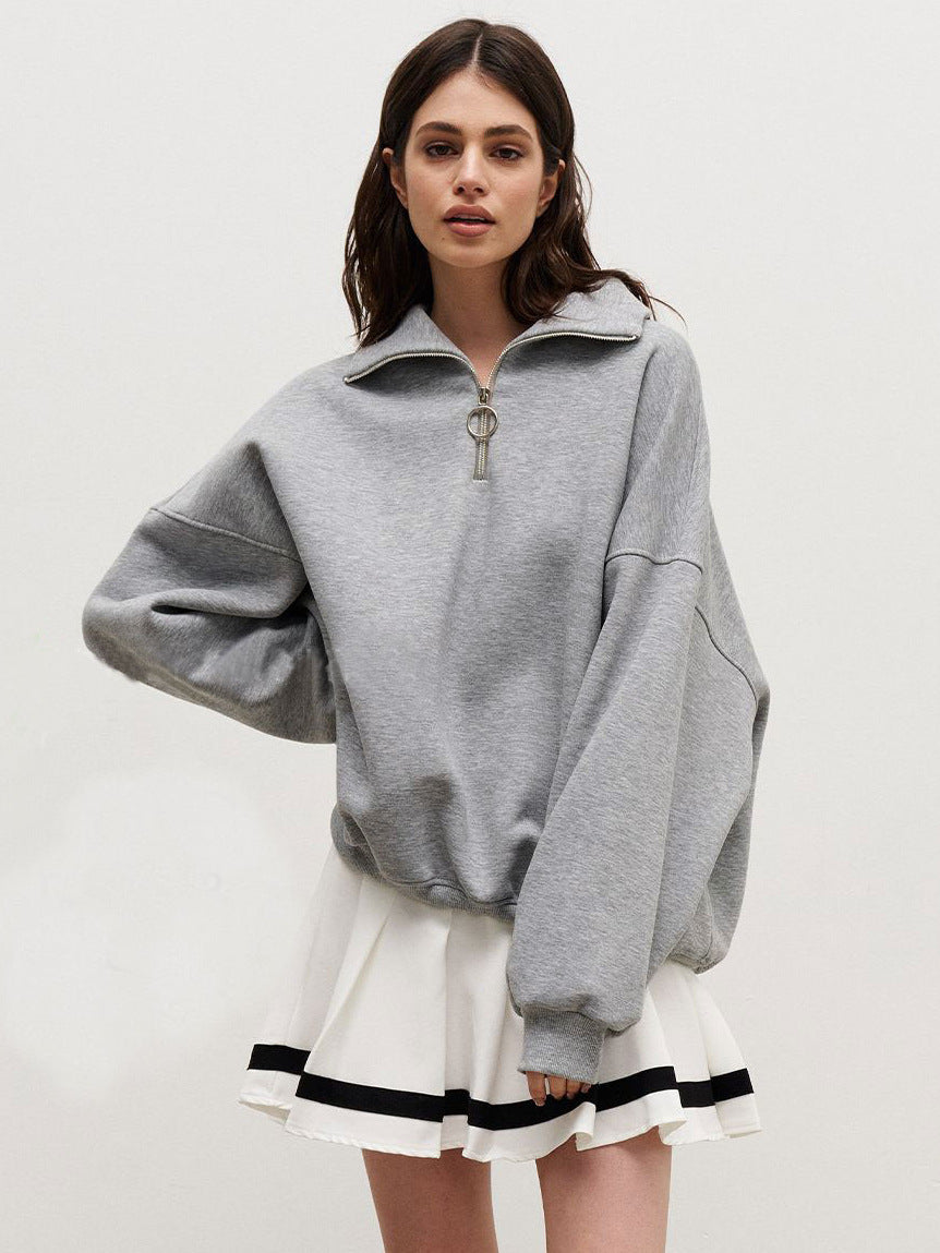 Sudadera de manga larga con cremallera y solapa informal para mujer, moda Otoño Invierno