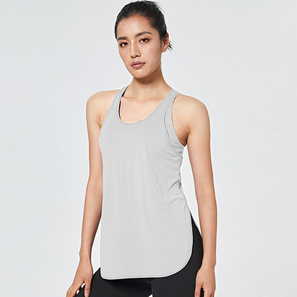 Camiseta deportiva sin mangas con cuello redondo, informal, holgada, de color liso, para mujer