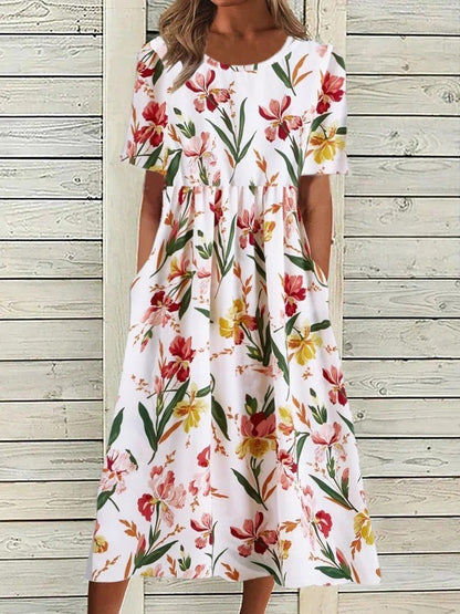 Vestido informal de manga corta con estampado floral para mujer