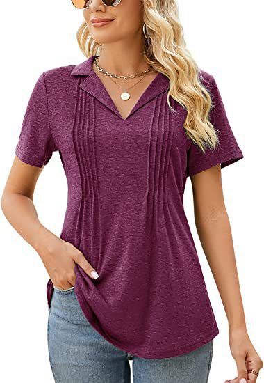 Camiseta informal de verano para mujer, con cuello en V y manga corta en blanco