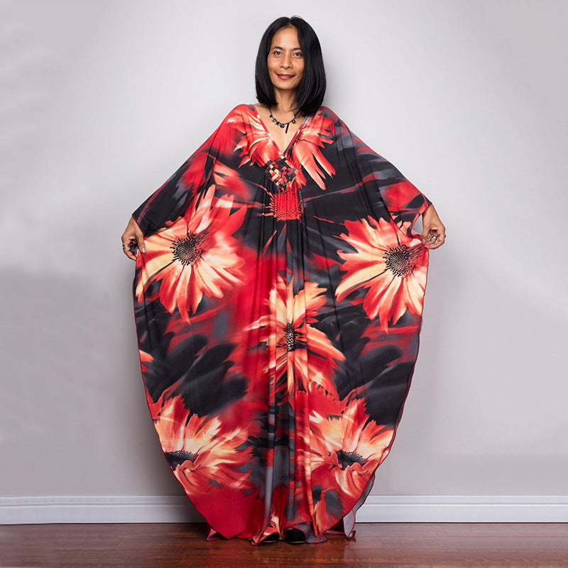 Traje de baño largo con estampado floral a rayas y protección solar para mujer