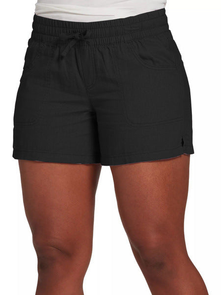 Women Casual Solid Color Plus Size High Waist Pocket Shorts