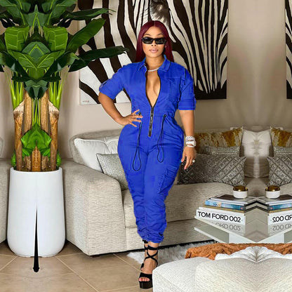 Women Fashion Casual Multi Pocket Zipper Jumpsuits