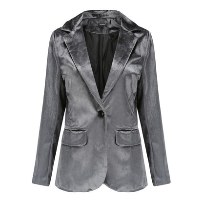 Blazer informal de manga larga de terciopelo dorado para mujer