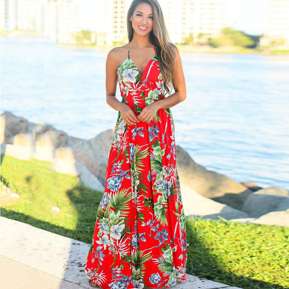 Vestido camisola holgado con cuello en V y estampado floral para mujer, informal, de vacaciones