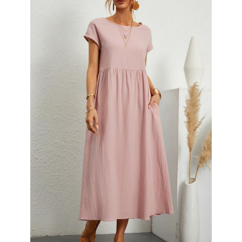 Vestido holgado informal de verano para mujer, color liso, sin mangas y con bolsillos