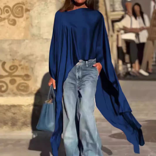 Women Casual Solid Color Irregular Long Sleeve Blouse